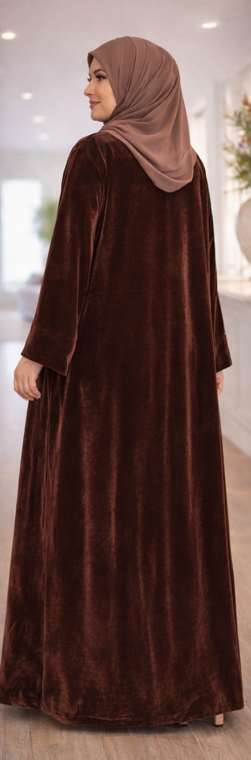 Velvet Embroidered Abaya – Mocha Brown