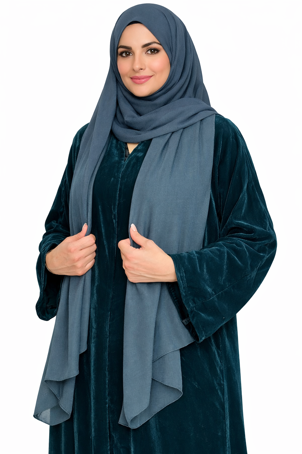 Teal Tide Velvet Abaya Set