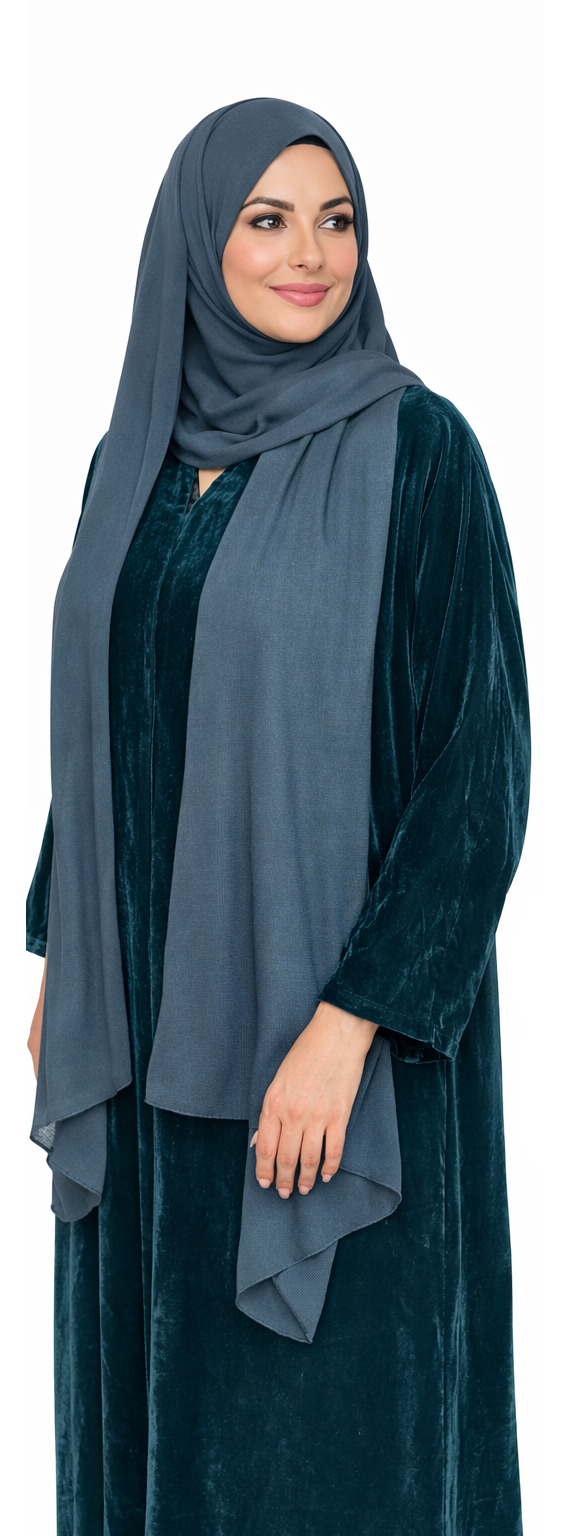 Teal Tide Velvet Abaya Set