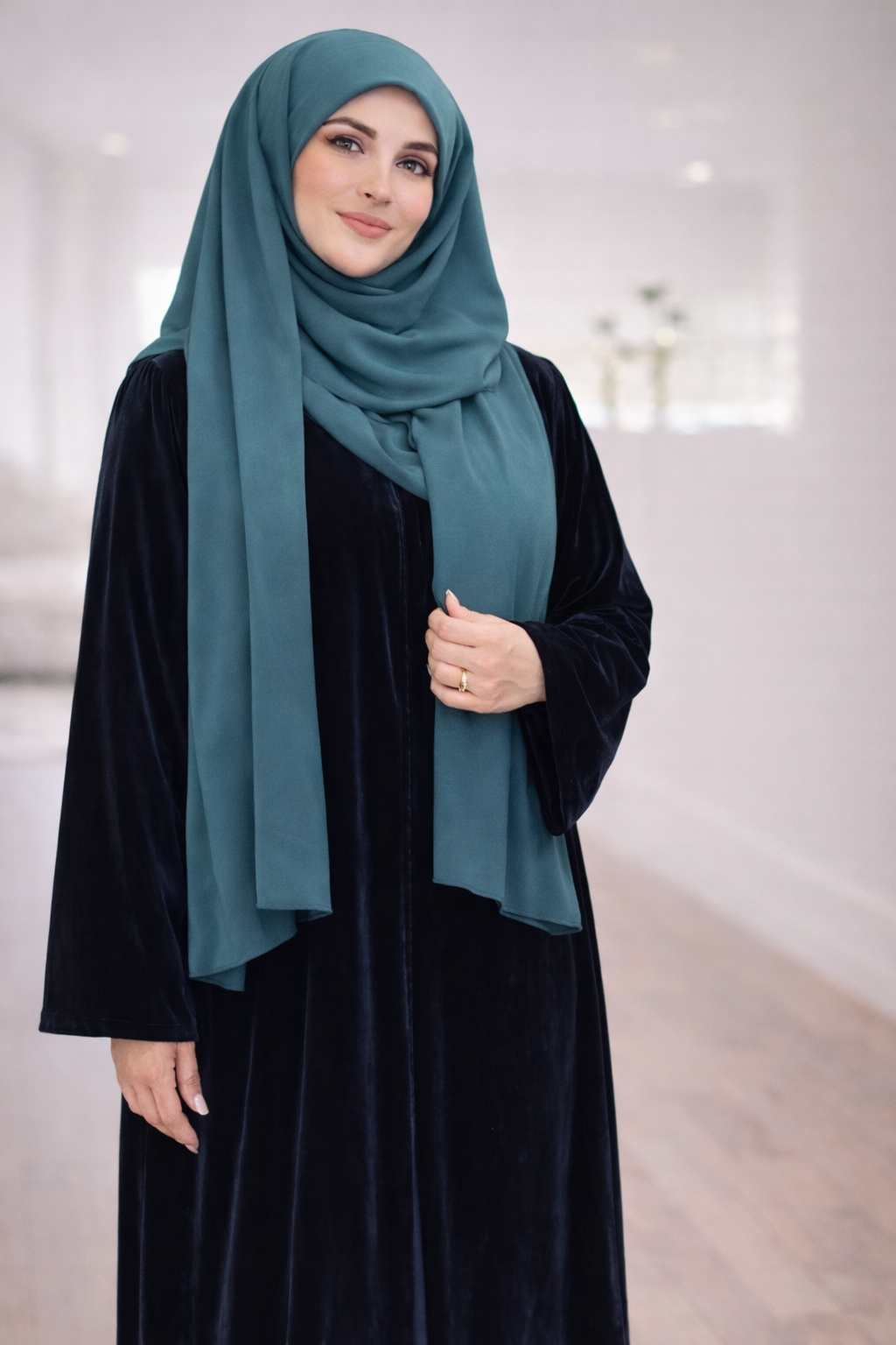 Midnight Navy Velvet Abaya Set