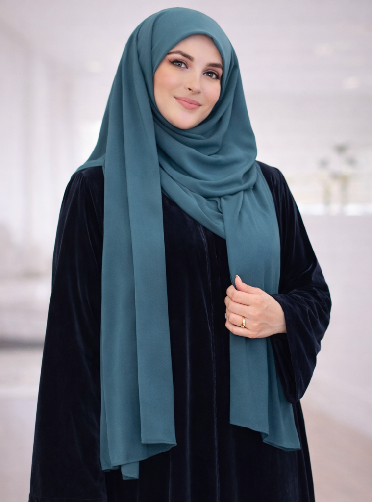 Midnight Navy Velvet Abaya Set