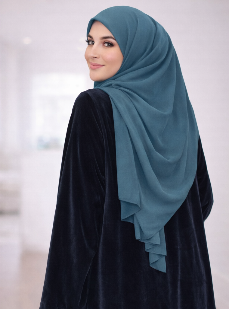 Midnight Navy Velvet Abaya Set