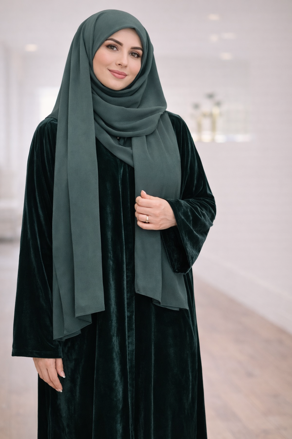 Emerald Noir Velvet Abaya Set