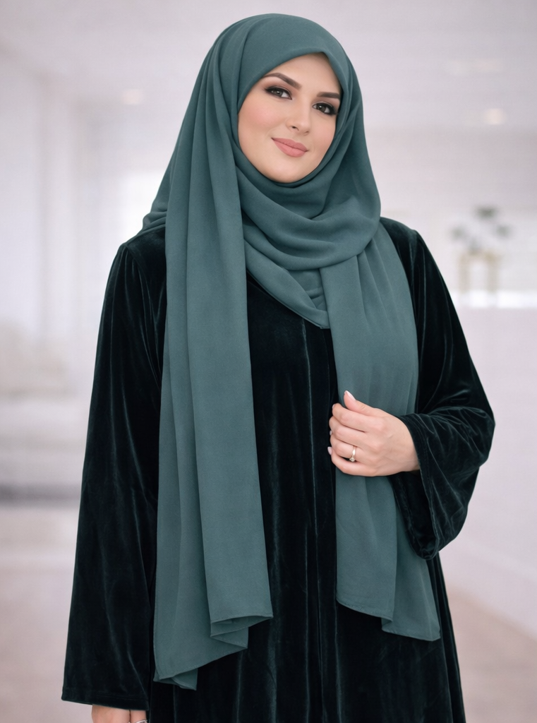 Emerald Noir Velvet Abaya Set