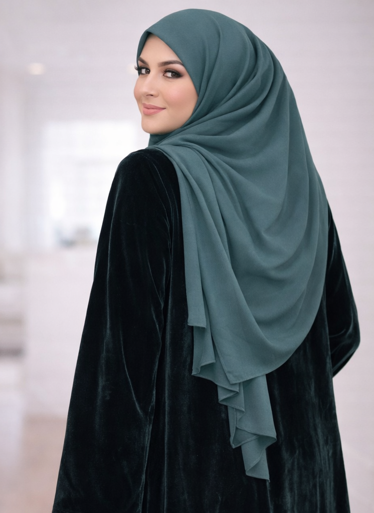 Emerald Noir Velvet Abaya Set