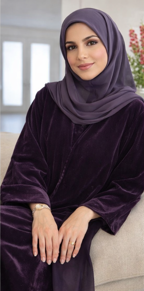 Deep Purple Velvet Classic Abaya Set