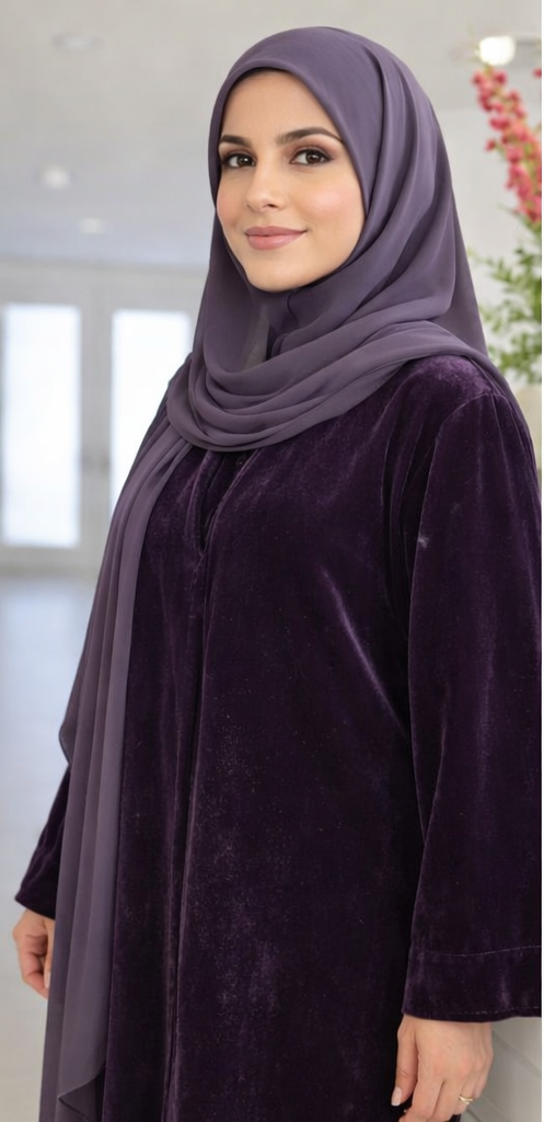 Deep Purple Velvet Classic Abaya Set