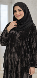 Black Textured Velvet Abaya Set