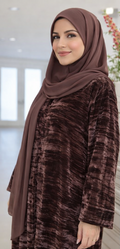 Brown Textured Velvet Abaya Set