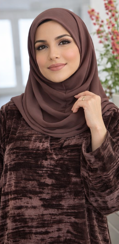 Brown Textured Velvet Abaya Set